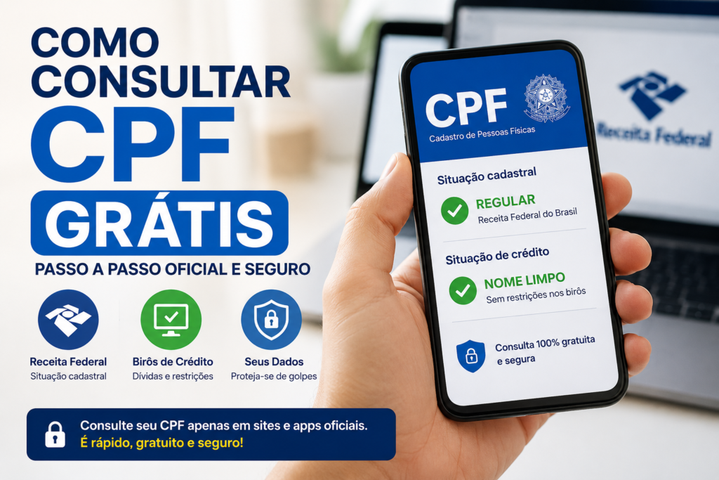 Como consultar CPF grátis: passo a passo seguro para verificar a situação cadastral na Receita Federal e restrições de crédito